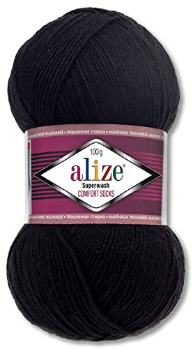 Wohnkult Alize Superwash Comfort - Ovillo de lana para calcetines, 100 g, 33 colores a elegir, color gris y negro