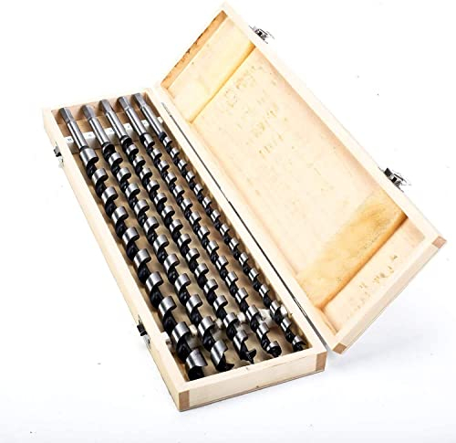 ybaymy Schlangenbohrer Holzbohrer Set 460mm extra lange 5-Teilig in Holzbox Holzbohrer Balkenbohrer Spiralbohrer Bohrerset 12mm 14mm 16mm 18mm 20mm