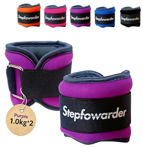 Stepfowarder Uppsättning av 2 viktmanschetter 0,3–1,0 kg, viktmanschett, fotvikter för ben och armar, 3 färgvarianter, löpvikter för hand- och fotleder (2 x 1,0 kg – lila)