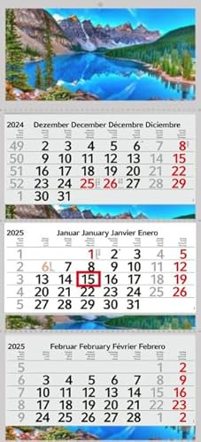 XXL 3 Monatskalender 2026 Berge See Kanada mit 3/4 Monate Foto Kalender Gebirge Alpen Motiv Wandkalender ohne Werbung Fotokalender Bürokalender Motivkalender Mehrblockkalender (3 Monatskalender P)