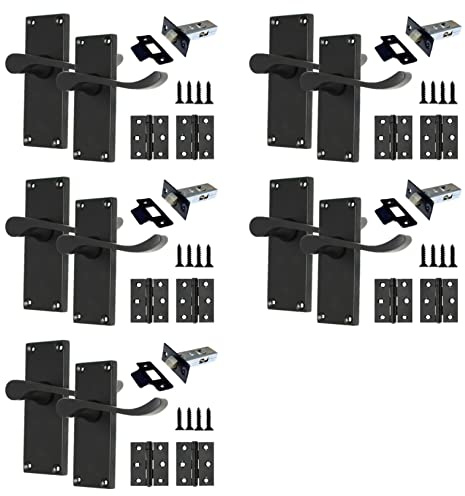 Haven Heritage Victorian Scroll Black Internal Door Handle Set – 5 Pairs | Matt Black Lever Handles for Latch, Lock & Bathroom Privacy | Traditional Style Door Hardware