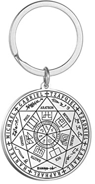 Seal of The 7 Archangels Pendant Necklace Keychain for Men St. Michael 7 Archangels Seal Spiritual Protection Amulet Medal Pagan Jewelry Women (7 Archangels keychain silver)
