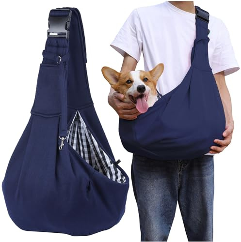 Borsa per cani di piccola taglia per cani, borsa a tracolla fino a 8 kg, per passeggiate, blu navy