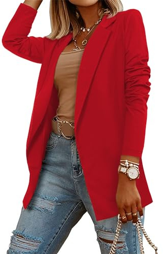 CRAZY GRID Women Business Blazer Work Casual Suit Jacket Long Sleeve Lightweight Office Blazer Business Dressy Suit Balzer Oversized 3XL Red