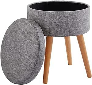Madera Nieve Taburete con Caja de Almacenamiento, Silla otomana, Asiento tapizado de Lino y Madera Maciza. (Gray)