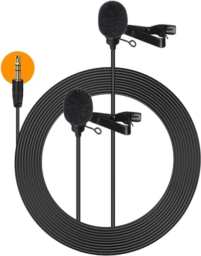 Moman Lavalier Micrófono de doble cabeza, micrófono de solapa doble, micrófono omnidireccional de 6 m, con protección contra el viento, 3,5 mm TRS/TRRS para smartphone,PC,cámara,videocámara DSLR D02