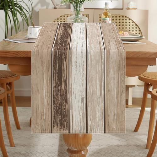 LOZULO Camino de mesa de café rústico, vintage, color beige, 40 cm de ancho, con patrón de rayas, mantel impermeable para exteriores, 40 x 140 cm, Linen2-Beige140