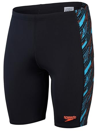 Speedo Jammer Hyperboom Panel | Entrenamiento de natación | Fitness | Resistente al Cloro Jammer para Hombre, Negro/Azul Picton/Rojo Sirena, 30
