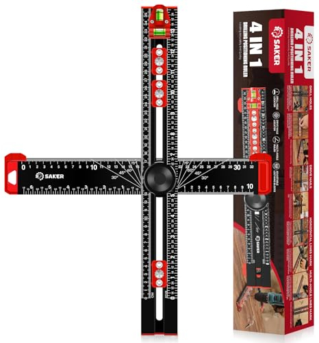 Saker 4-in-1 Drilling Positioning Ruler, Adjustable 13.78in T Square Ruler, Cabinet Hardware Jig, Marking Gauge Tools for Woodworking, Cabinet Drawer Door Hole Drilling Template
