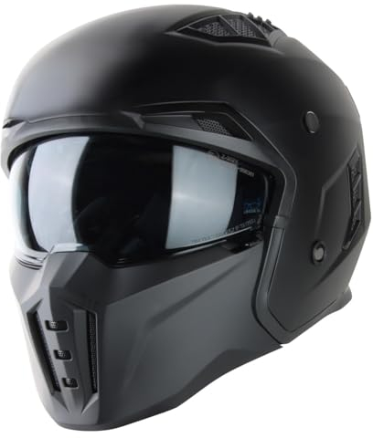 VINZ Shuto Jethelm / Streetfighter Helm | ECE 22.06 zugelassen | Rollerhelm mit Sonnenvisier / Sonnenblende | Jet Helm Mit abnehmbarem Kinnschutz - Matt Schwarz