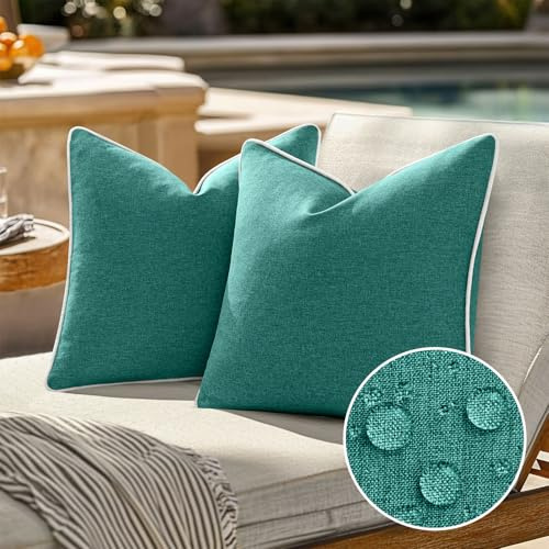 EMEMA Federa per cuscino impermeabile per esterni, cuscino decorativo, in poliestere, per giardino, divano, soggiorno, letto, set da 2 pezzi, 40 x 40 cm, blu pavone