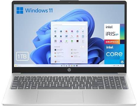 HP 15-fd0194ns- Ordenador portátil de 15.6 FHD (Intel Core i5-1334U, 16GB RAM, 1TB SSD, Intel Iris Xe Graphics, Windows 11) Plata y Azul - Teclado QWERTY Español