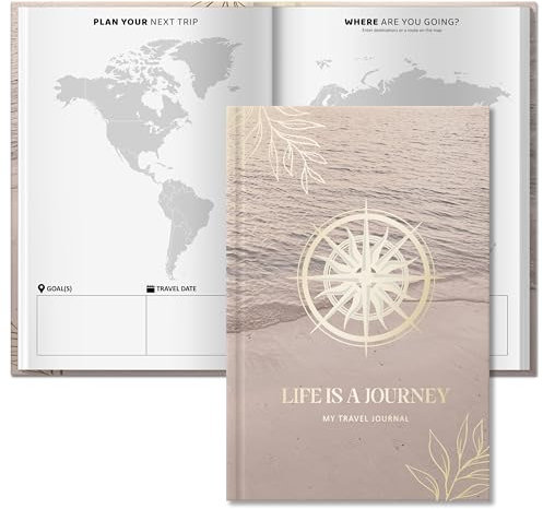 BIROYAL Reisetagebuch zum Ausfüllen für 6 Reisen – 156 Seiten A5 Travel Journal für Erinnerungen zum Schreiben – Tagebuch für mehrere Reisen - Perfektes Reisegeschenk für Weltreisende - Englisch