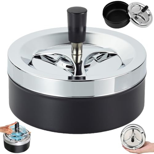 Liekadijiae Posacenere Aspirafumo, Posacenere Chiuso, Posacenere Girevole, Posacenere Rotante Decorativo Sigillato, Posacenere Rotante Antivento Antipioggia,Posacenere Girevole Rotondo in Acciaio Inox