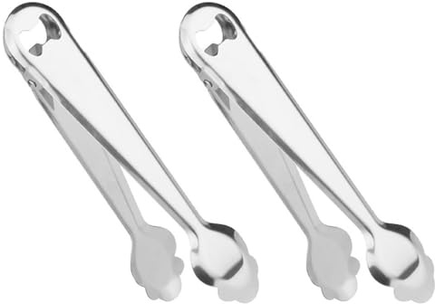 Tradineur - Pack de 2 pinzas de hielo con abridor, acero inoxidable, compatible con cubitera, cocina, bar, restaurante, hostelería, apta para lavavajillas - 18,5 cm