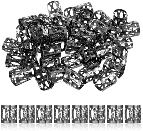 50 Pcs Black Dreadlock Beads Braids Accessories Metal Tube Beads Dreadlock Hair Clips Adjustable Hair Cuff Braids Bead