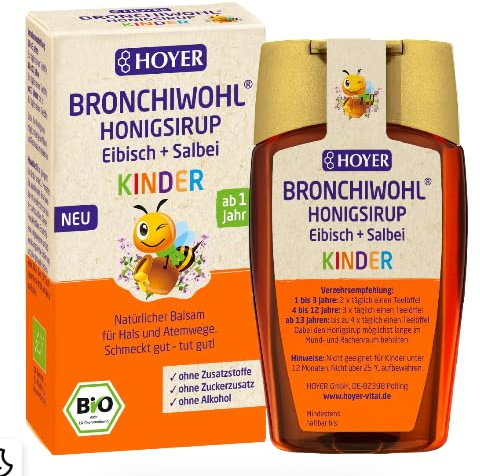 BRONCHIWOHL Sciroppo di miele per bambini Marshmallow + Salvia, Biologico, Naturale perTosse, Gola e Vie Respiratorie, Senza Additivi, Dispenser Dosatore 250ml [LifeCare.AnaGisca]