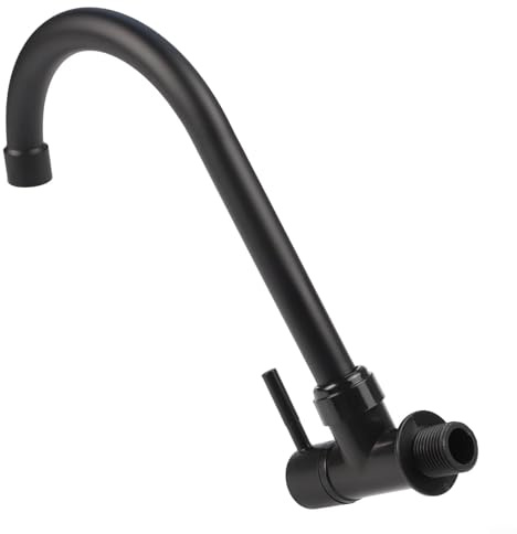 Grifo de agua fría de cocina montado en la pared negro con mango de palanca única y purificador de agua, grifo de fregadero de acero plástico G1/2 para el hogar, bar o baño, diseño de burbujas de