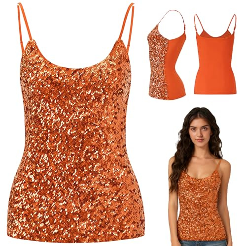 MUNSKT Chalecos sin mangas con lentejuelas para mujer, naranja, M/talla única