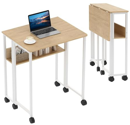 JOLLYTOP Klappbarer Rollschreibtisch 31.5'' mit Ablage – Mobiler Laptop Tisch auf Rollen, platzsparender Faltschreibtisch für kleine Räume, Homeoffice & Schlafzimmer