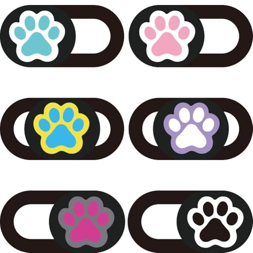 PRESSINART 6Pcs 6 Styles Cache Caméra Ordinateur Empreinte de Patte Mignonne 0,04 Pouce Accessoires de Confidentialité, Cache Webcam Coulissant Ultra Fin Protecteur Bloqueur pour PC Bureau Tablette