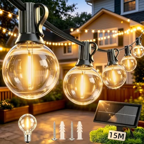 LaPitio Guirlande Lumineuse Exterieure Solaire 15M, 21 Ampoules Incassables