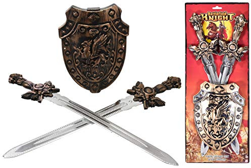 KandyToys Dual Sword and Shield Playset | Kids Toys | Cosplay | Medieval Knight Costume Fancy Dress Set