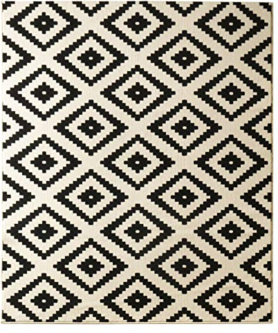 Hanse Home Teppich Raute – Wohnzimmerteppich Kurzflor Skandi Rauten Muster Modern Velours Teppich für Esszimmer, Wohnzimmer, Kinderzimmer, Flur, Schlafzimmer, Küche – Schwarz Creme, 80x200cm