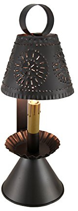 Zeckos Smokey Black Finish Colonial Style Punched Tin Accent Lamp