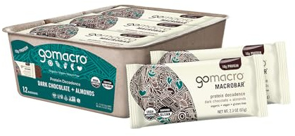 GoMacro MacroBar Organic Vegan Protein Bars - Dark Chocolate + Almonds (2.3 Ounce Bars, 12 Count)