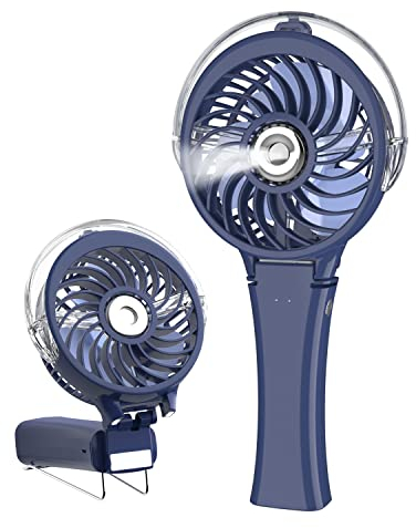 HandFan Upgraded Portable Handheld Misting Fan, Rechargeable Personal Mister Fan, Spray Water Mist Fans, Foldable Mini cooling Hand Fans for Summer Beach Travel Concerts, Gifts for Women(Royal Blue)