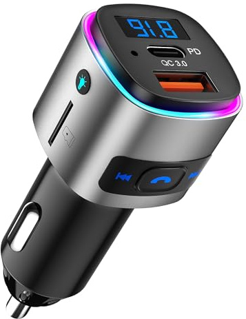 (Upgraded Version) FM Transmitter Bluetooth, SONRU Bluetooth Car Adapter [PD 30W & QC3.0 18W], Wireless FM Radio Transmitter, Hands-Free Calling, Siri Google Assistant, TF Card