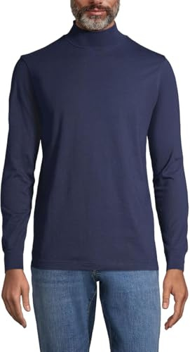 Lands' End - Men's Blue Super-T Polo Neck Turtleneck Top - Size XXL - Ringspun Combed Cotton Blend Jersey - Easy-Care Finish - Traditional Fit - Men's Clothing, Winter Clothes