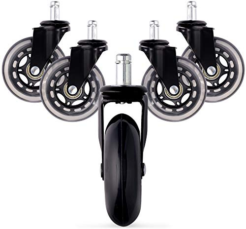 kwmobile Bürostuhl Rollen 5er Set - Hartbodenrollen für Schreibtischstuhl 11mm x 22mm - Stuhlrollen Parkett Bodenschutzrollen - schwarz transparent