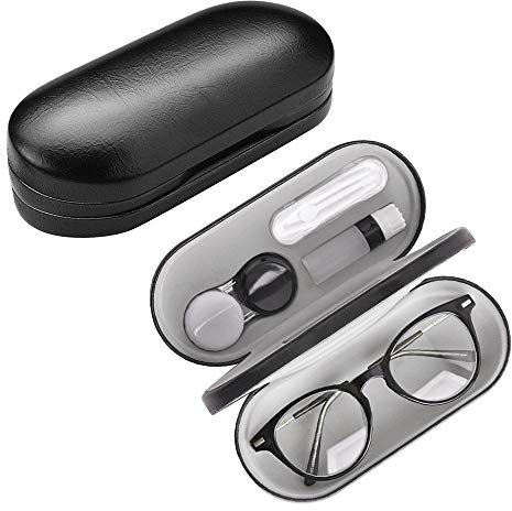 Contact Lens Case and Eyeglasses 2 in 1 Double Use Portable Glasses Case Set for Home and Outdoor