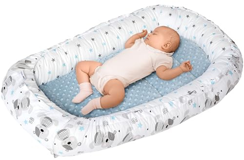 Medi Partners Nido Bebe Recien Nacido Reductor de Cuna - 100x60x15 Portátil o de Viaje de Colecho anticolicos Bilateral Bebés 100% Algodón Minky (Oso de Peluche de Color Celeste Minky)