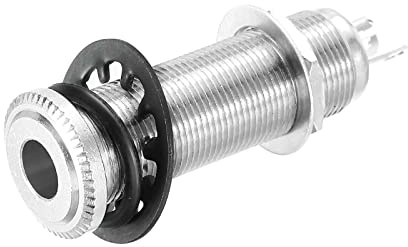 sourcing map Guitar Bass 1/4 Stereo Mono Barrel Jack Input Output Cylinder Plug Socket Silver for Electric Guitar Bass