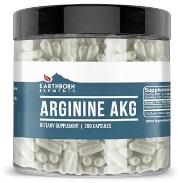 Earthborn Elements Arginine AAKG 200 Capsules, Pure & Undiluted, No Additives