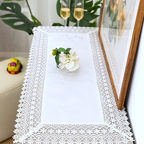 BrekSdat White lace Premium Rectangle Farmhouse Table Runner Waterproof OilProof SpillProof AntiShrink Soft Wrinkle Resistant Decorative Fabric Table Cover Kitchen Dinning Party Wedding Banquet