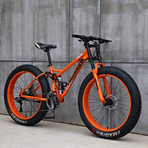 26 Mountainbikes, 24-växlad cykel, Vuxen Fat Tire Mountain Trail Bike, Stålram med hög kolhalt Dual Full Suspension Dual Skivbroms