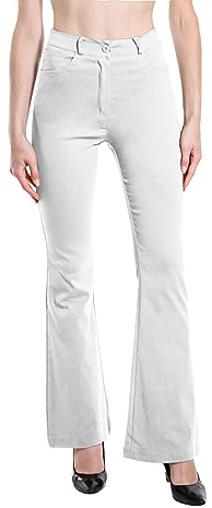 Laphilo Pantaloni da Donna Svasati Effetto Jeans Estensibile Vita Alta Skinny Push up Zampa Elefante Campana in Denim Slim Fit cod.3050 (S, Bianco)