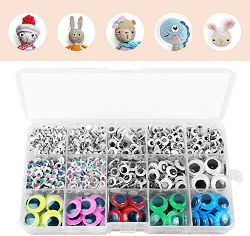 KEELYY Wackelaugen Selbstklebend, 1500 Stück Wiggle Googly Eyes Puppe Kunststoff Augen zum Aufkleben, Kulleraugen Selbstklebend mit Farbe Wimpern, Spielzeug Zubehör für DIY Scrapbooking Handwerk