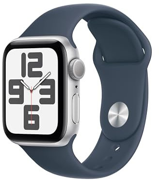 Apple Watch SE de 2.ª generación, 2023 [GPS] Smartwatch con Caja de Aluminio en Plata de 40 mm y Correa Deportiva Azul tempestad - Talla S/M. Monitor de entreno y sueño, Pantalla Retina