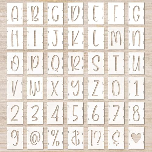 Buchstaben Schablone 42 Stück 3 inch Schablone Buchstaben Basteln Zahl Buchstabe Symbol Schablone Wiederverwendbar Malschablone für Wand Inkjet Malerei Holzschild Wandkunst DIY