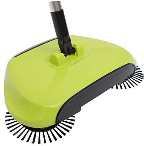 IMIKEYA Balayeuse Manuelle Avec Poubelle Intégrée Balai Rotatif Manche Réglable Acier Inoxydable Pour Sols Durs Intérieurs Bois Carrelage Marbre Vert