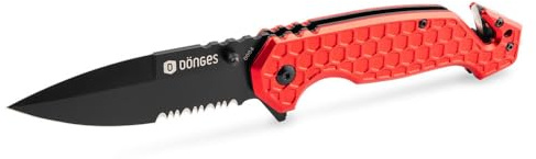 Dönges Cuchillo de rescate con rodamiento de bolas, navaja para bomberos con cortador de cinturones y rompevidrio, cuchillo de rescate con clip para cinturón, ideal para exteriores, emergencias