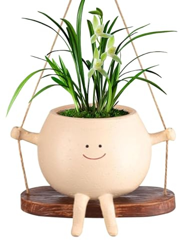 Facynde Blumentopf Hängend, Übertopf Mit Schaukel Und Smile-Gesicht, Hängetopf Für Pflanzen Hängend für Sukkulenten Blumen und Pflanzen Innen Außen Garten Balkone