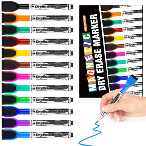 Autoau Feutre Tableau Blanc Effacable 12 Couleurs Stylo Feutre Ardoise Effacable Faible Odeur Marqueur Tableau Blanc Effacable Magnetique Feutre Effacable pour Maison École ou Bureau