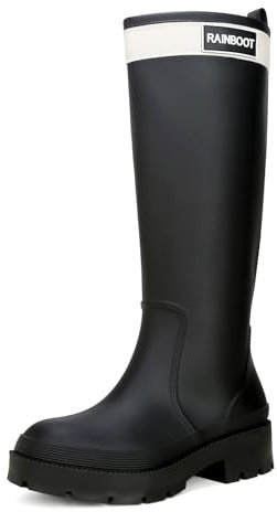 Yenxapei Gummistiefel Damen, Hoch Regenstiefel Langschaft Boots Wasserdicht Rutschfest Gummischuhe, Halbhoch Gummistiefeletten Bequem Langlebig Stiefel, Schwarz, 40