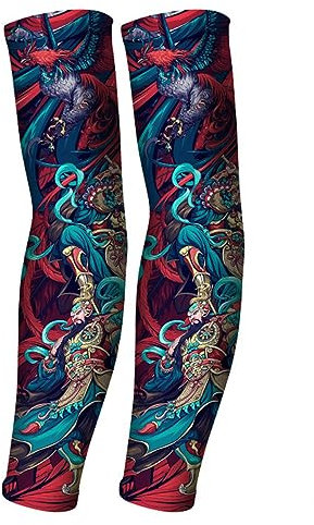 RU-X Mangas para Brazos con Ttuaje,Mangas para Brazos Protección Sol o Frio,Manguitos Ciclismo Hombre Mujer para Golf,Deportes,Bicicleta,Portero